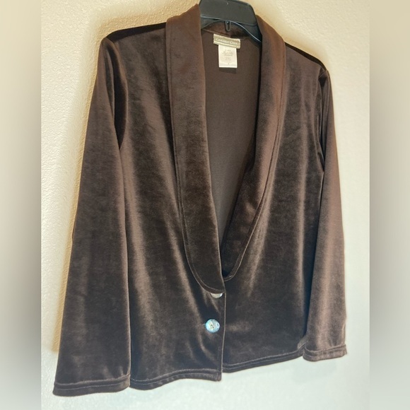 Coldwater Creek~Rich Chocolate Brown Velvet Two-Button Blazer~Shawl Lapel~Size S - Picture 1 of 12
